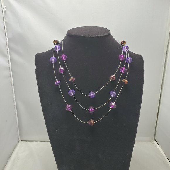 lavender with silver chain 3 row illusion necklace - Picture 2 of 6